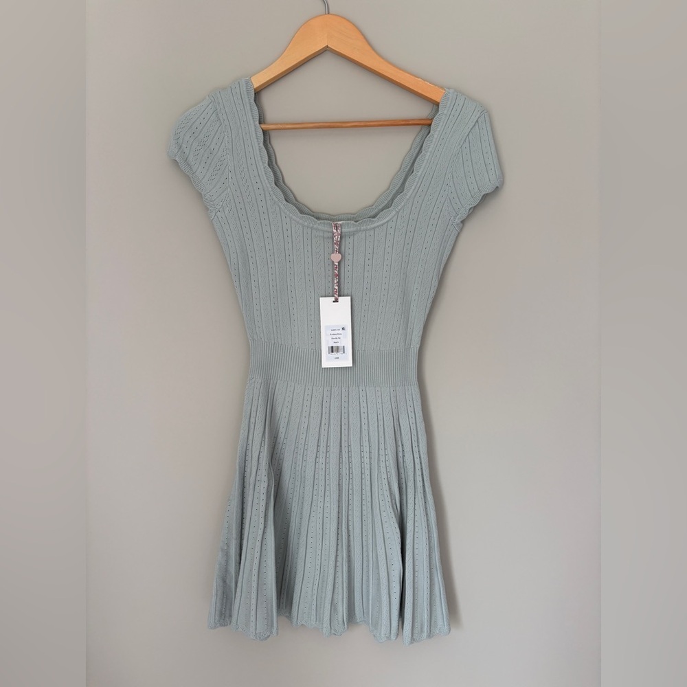 NWT LoveShackFancy Evaluna Stretch Pointelle Mini Dress Eau De Nil | size S - Picture 6 of 12